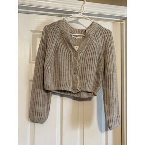 NEW w/ tags Willow & Wind Crop Sweater, Long Sleeves GRAY Cardigan Style, Size L